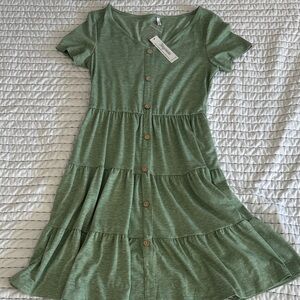 Girls' Sage Tiered Button-Front Casual Dress